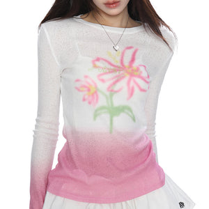 VILZSTUDIOS Boho floral ombre knit top from VILZSTUDIOS
