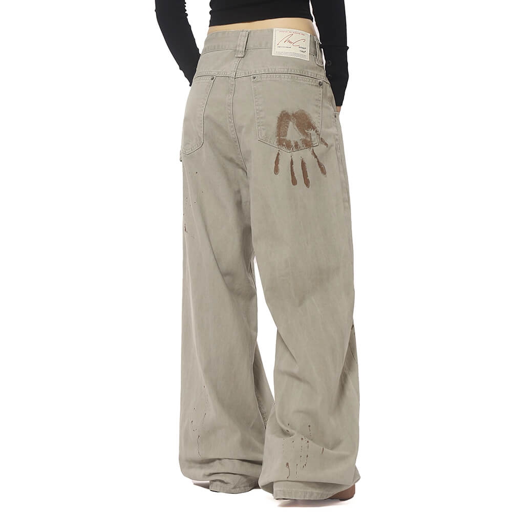 VILZSTUDIOS Bold Handprint Relaxed Wide-Leg Jeans product image