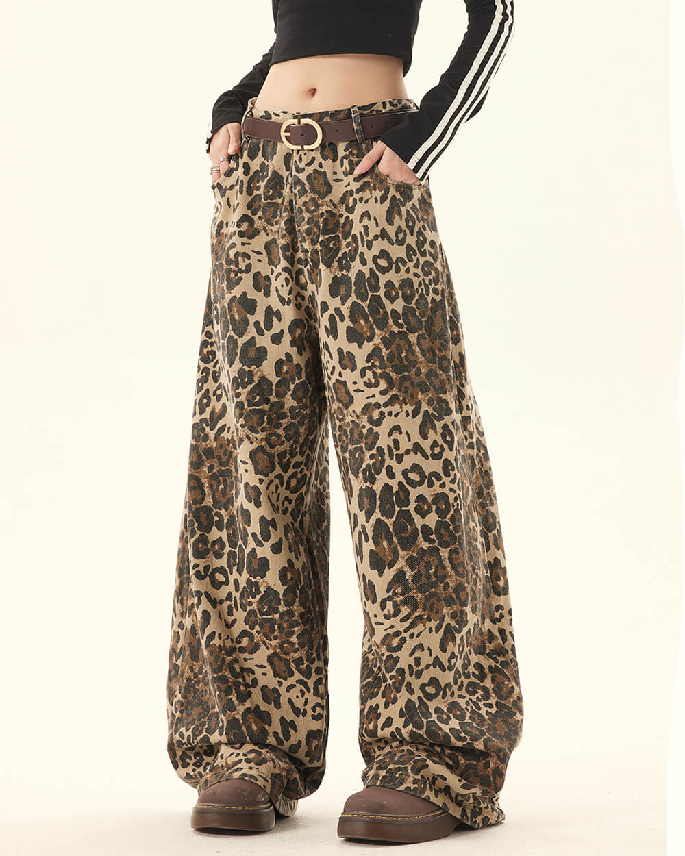 VILZSTUDIOS Wide-leg leopard print pants for streetwear fashion