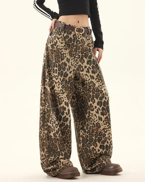 VILZSTUDIOS Wide-leg leopard print pants for streetwear fashion
