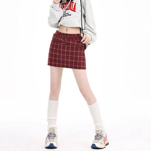 VILZSTUDIOS Stylish plaid A-line skirt in red