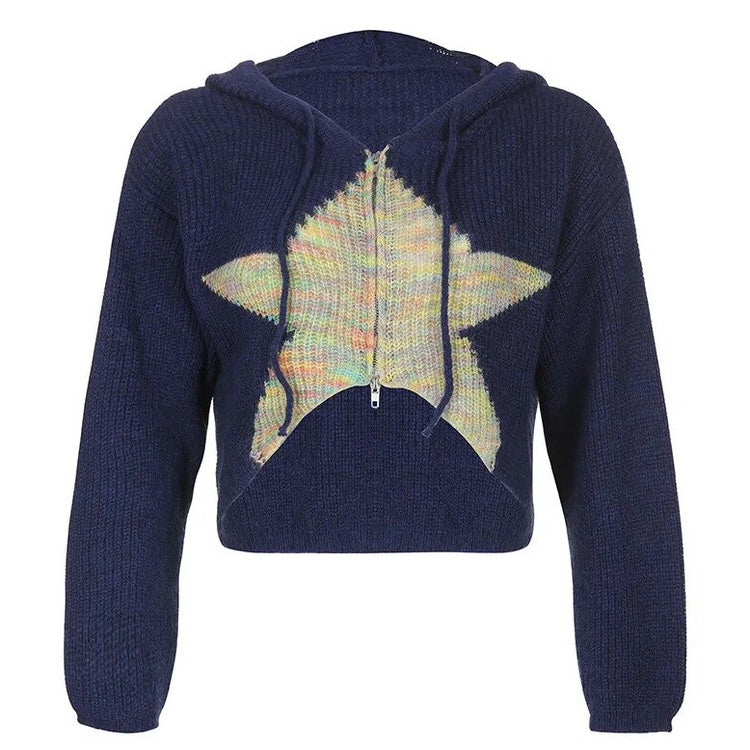 VILZSTUDIOS Cropped zip-up hoodie with star print design