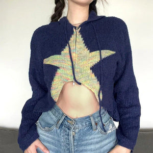 VILZSTUDIOS Cropped zip-up hoodie with star print design