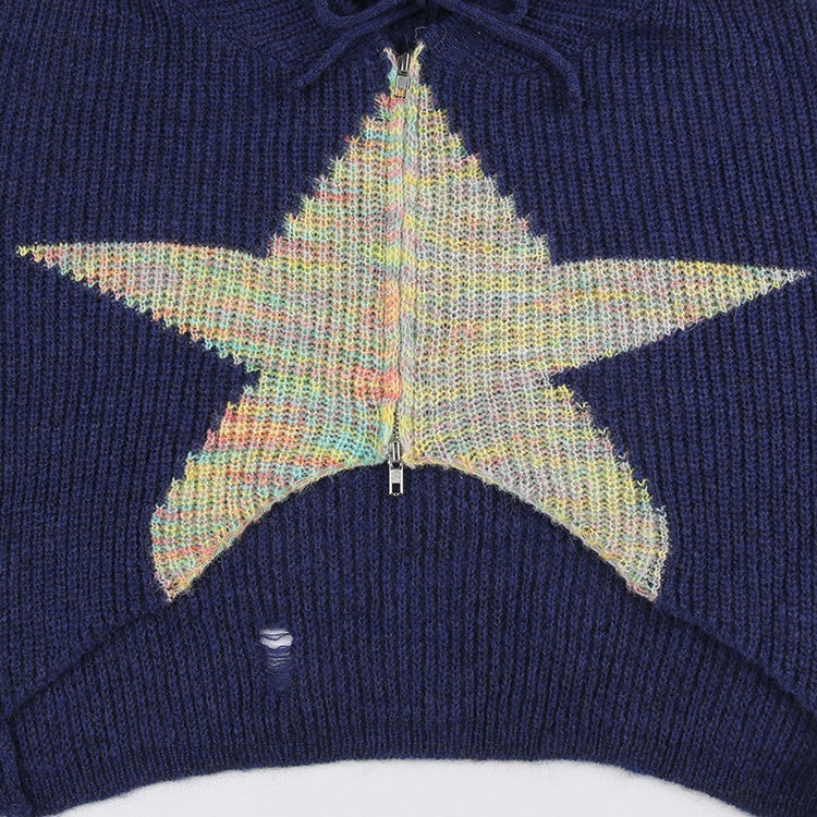 VILZSTUDIOS Cropped zip-up hoodie with star print design
