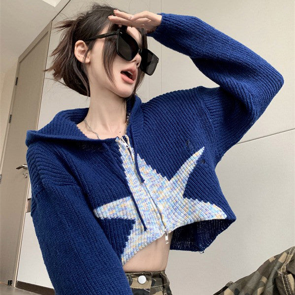 VILZSTUDIOS Cropped zip-up hoodie with star print design
