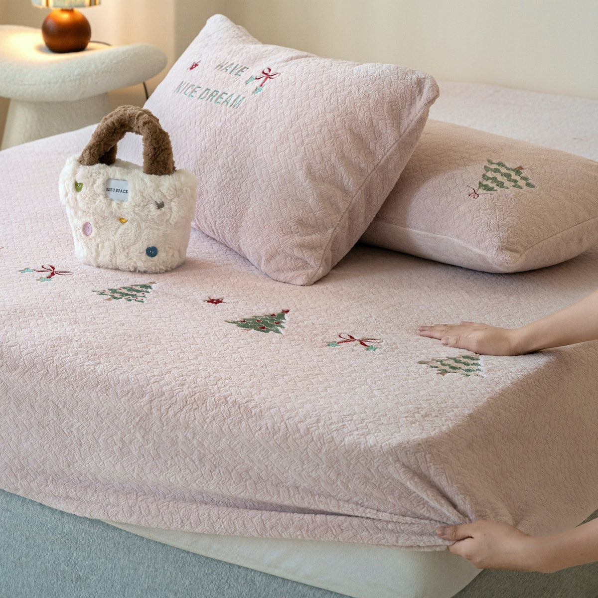 Botanical Embroidery Fleece Fitted Sheet