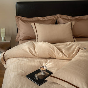 VILZSTUDIOS botanical jacquard duvet cover set with contrasting borders in beige, cream, pale sage and ice blue variations