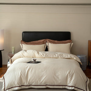 VILZSTUDIOS botanical jacquard duvet cover set with contrasting borders in beige, cream, pale sage and ice blue variations