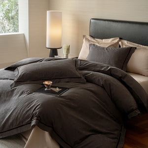 VILZSTUDIOS botanical jacquard duvet cover set with contrasting borders in beige, cream, pale sage and ice blue variations