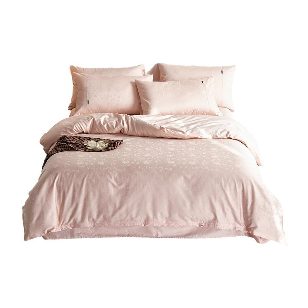 VILZSTUDIOS blush pink, cream and grey jacquard duvet cover set with botanical or crosshatch patterns
