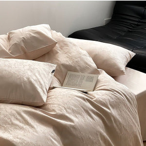 VILZSTUDIOS Muted-tone botanical jacquard satin duvet cover set with flanged pillowcases