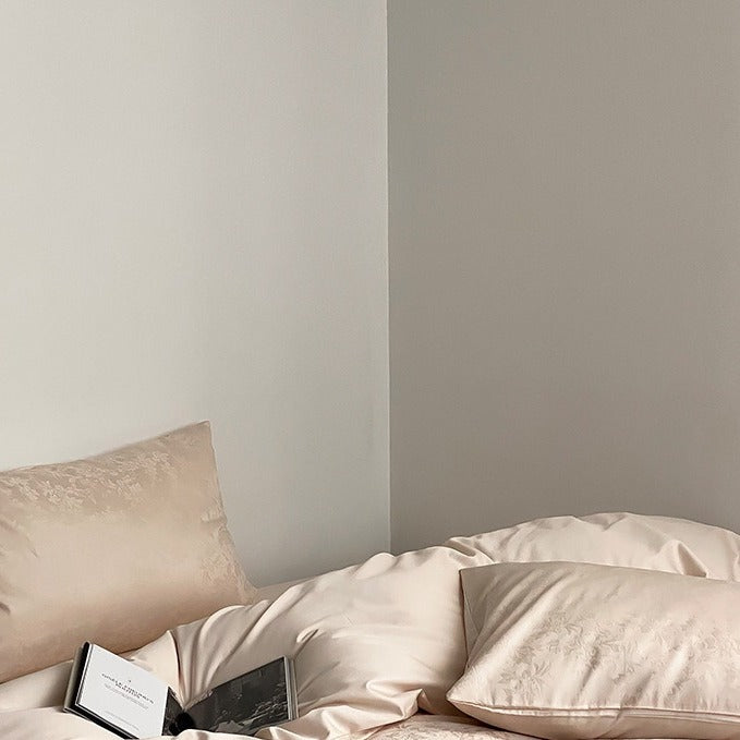 VILZSTUDIOS Muted-tone botanical jacquard satin duvet cover set with flanged pillowcases