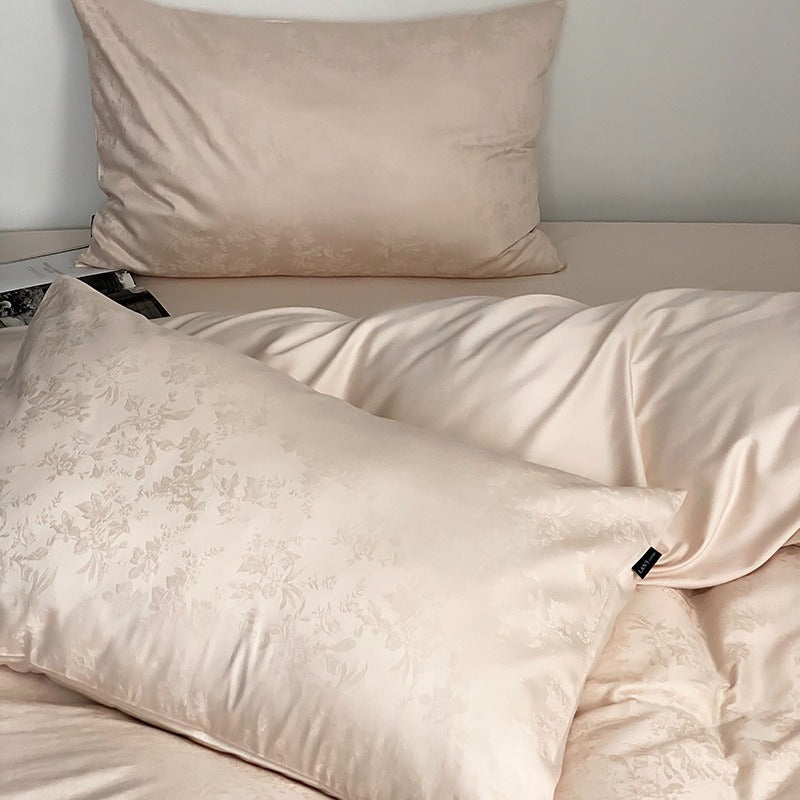 VILZSTUDIOS Muted-tone botanical jacquard satin duvet cover set with flanged pillowcases