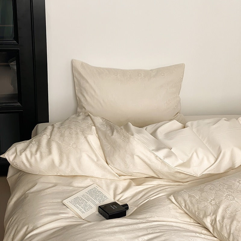 VILZSTUDIOS Muted-tone botanical jacquard satin duvet cover set with flanged pillowcases