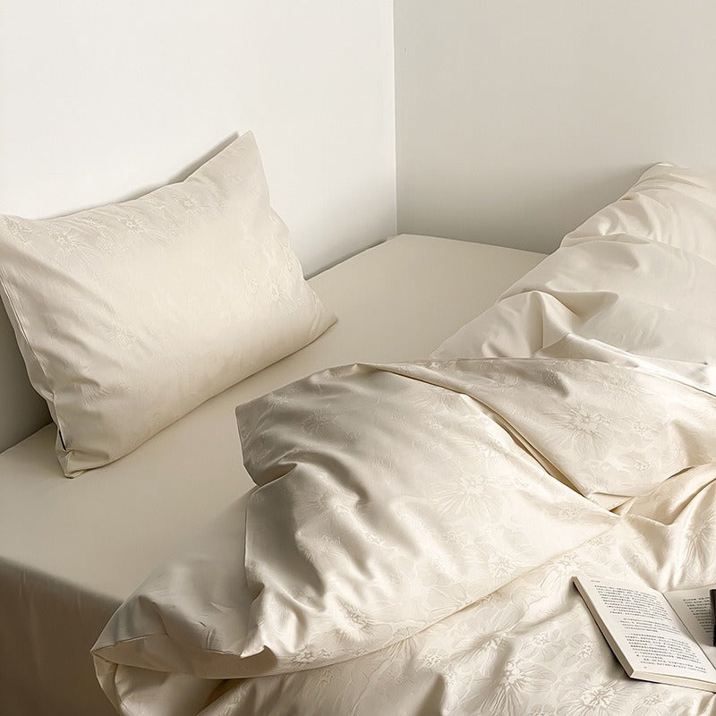 VILZSTUDIOS Muted-tone botanical jacquard satin duvet cover set with flanged pillowcases