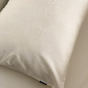 VILZSTUDIOS Muted-tone botanical jacquard satin duvet cover set with flanged pillowcases