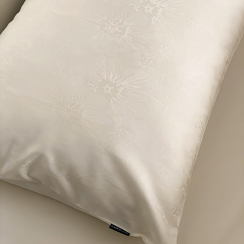 VILZSTUDIOS Muted-tone botanical jacquard satin duvet cover set with flanged pillowcases