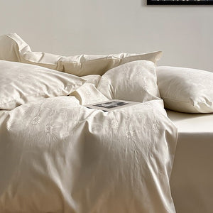 VILZSTUDIOS Muted-tone botanical jacquard satin duvet cover set with flanged pillowcases