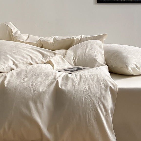 VILZSTUDIOS Muted-tone botanical jacquard satin duvet cover set with flanged pillowcases