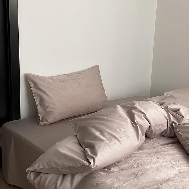 VILZSTUDIOS Muted-tone botanical jacquard satin duvet cover set with flanged pillowcases