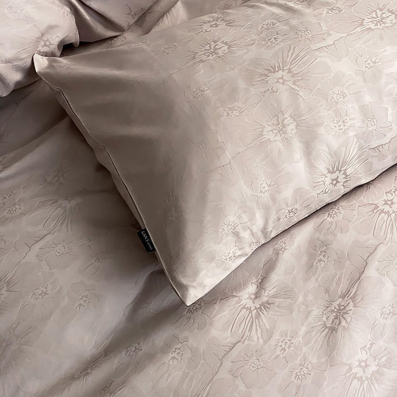 VILZSTUDIOS Muted-tone botanical jacquard satin duvet cover set with flanged pillowcases