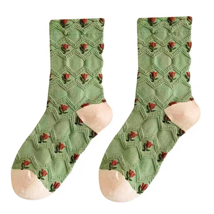 VILZSTUDIOS Stylish floral embroidery socks for everyday wear