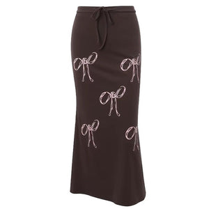 VILZSTUDIOS Stylish flowing maxi skirt with bow print design