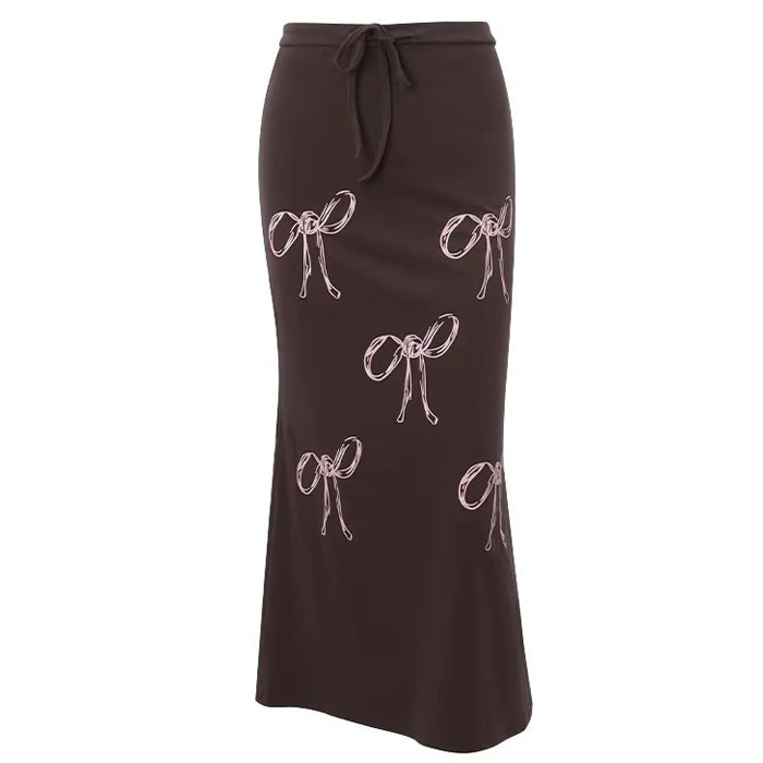 VILZSTUDIOS Stylish flowing maxi skirt with bow print design