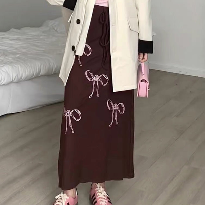 VILZSTUDIOS Stylish flowing maxi skirt with bow print design