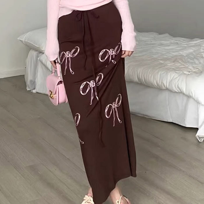 VILZSTUDIOS Stylish flowing maxi skirt with bow print design