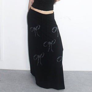 VILZSTUDIOS Stylish flowing maxi skirt with bow print design