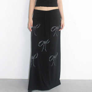 VILZSTUDIOS Stylish flowing maxi skirt with bow print design