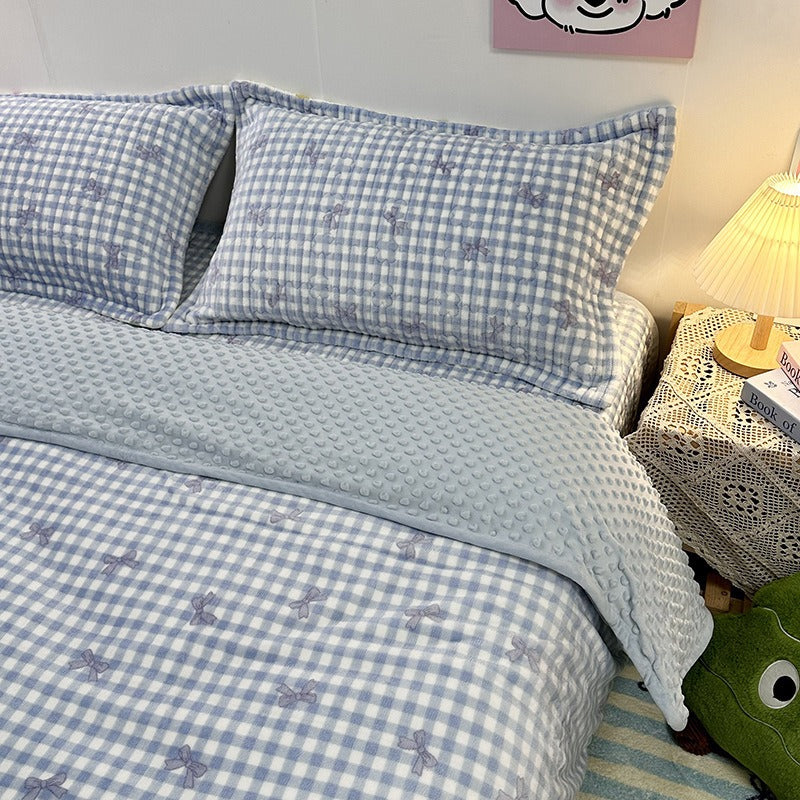 VILZSTUDIOS Patterned fleece duvet cover set with bow gingham options and a solid-color raised-dot reverse