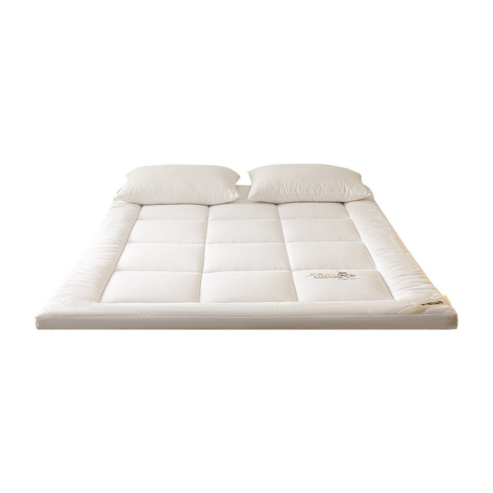 VILZSTUDIOS solid-color box-quilted mattress pad with tonal botanical embroidery and a thick cushioned border
