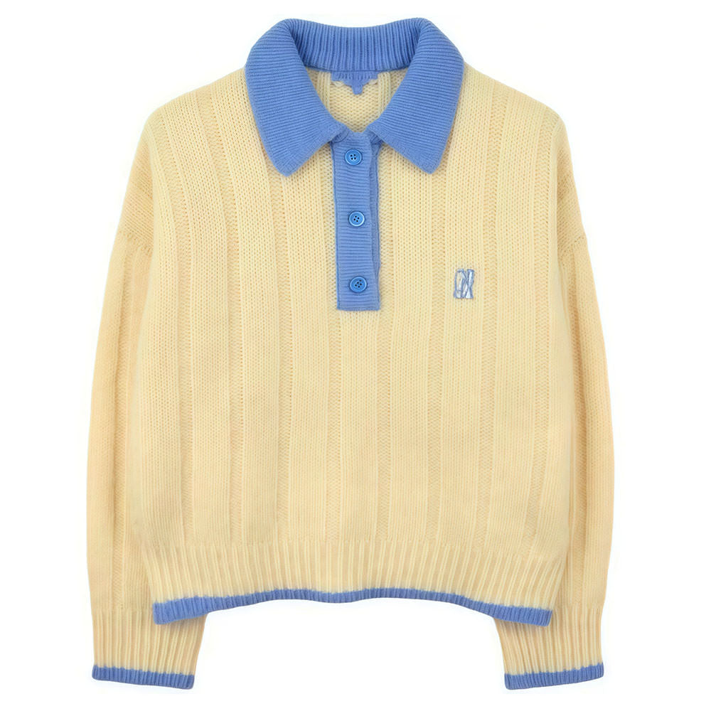 VILZSTUDIOS Bright yellow oversized knit sweater with polo collar