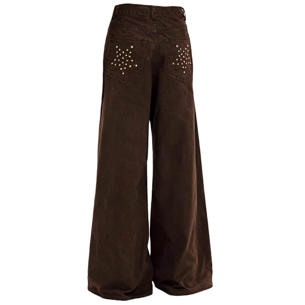 VILZSTUDIOS Brown wide-leg star pocket trousers for streetwear fashion