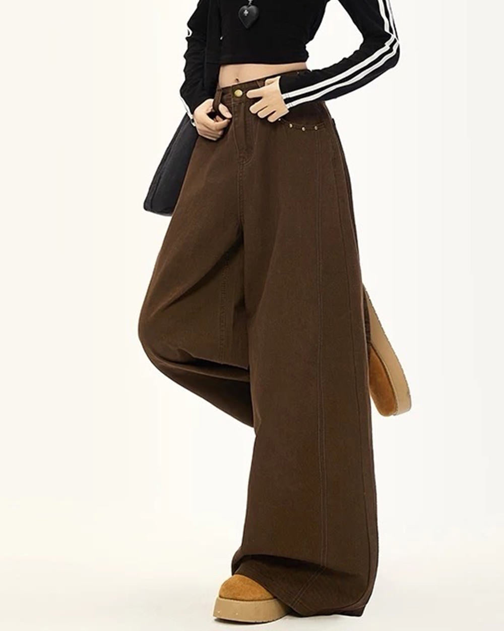 VILZSTUDIOS Brown wide-leg star pocket trousers for streetwear fashion