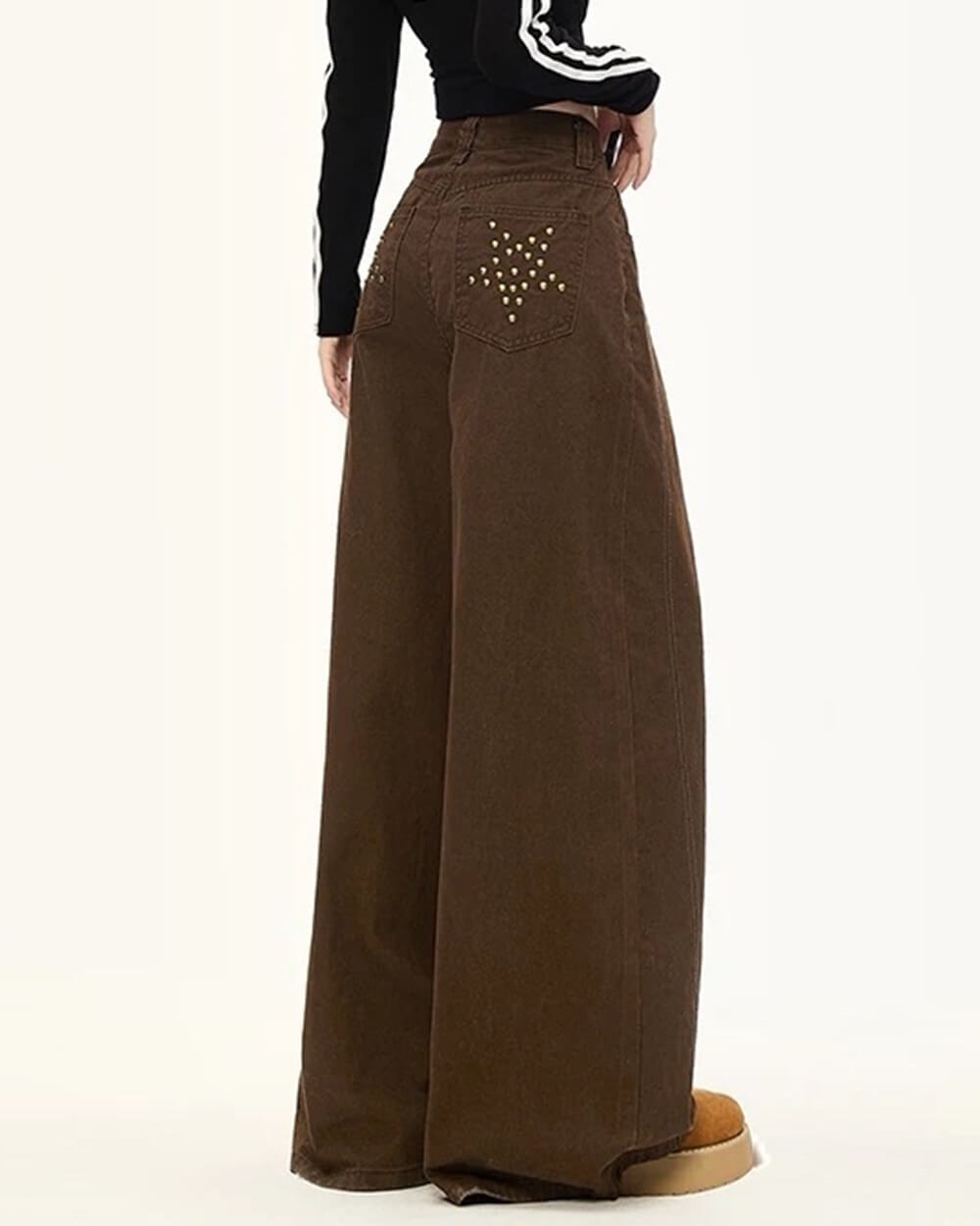 VILZSTUDIOS Brown wide-leg star pocket trousers for streetwear fashion