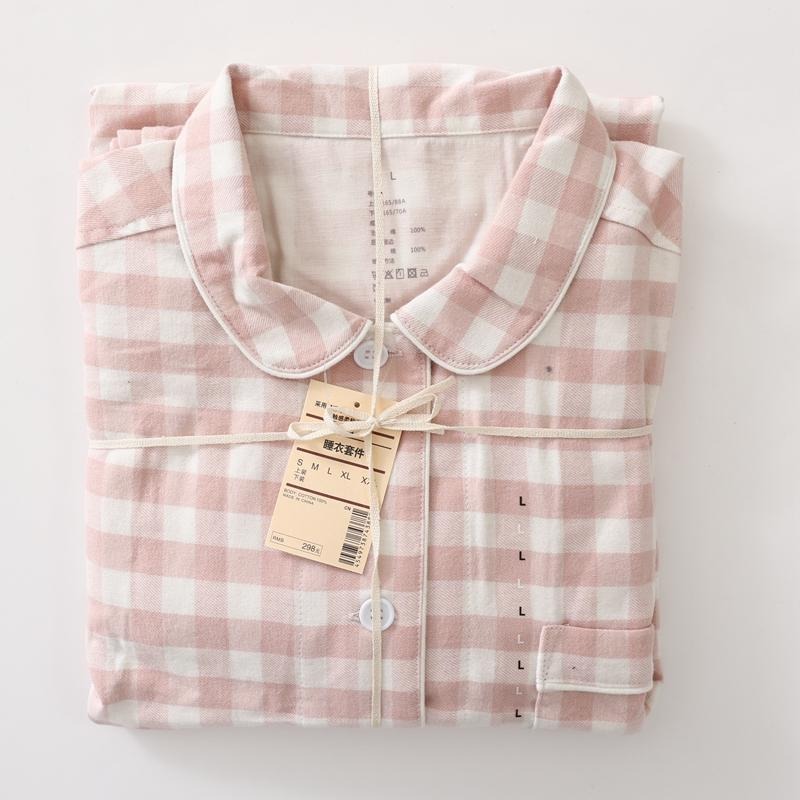 VILZSTUDIOS Assorted neutral, blue, red, cream, and pink cotton pajama sets with solid or checked fabric and contrast piping