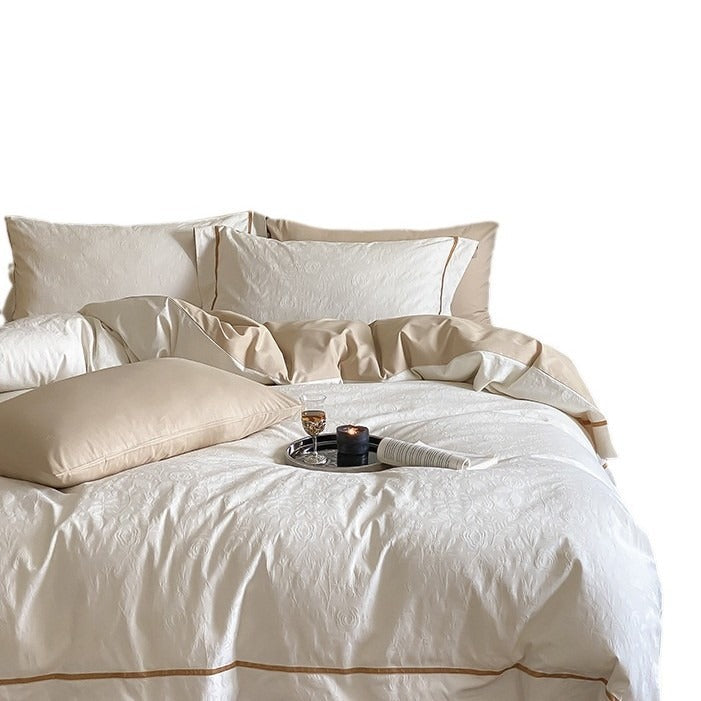 VILZSTUDIOS neutral beige and charcoal brushstroke-textured jacquard bedding set