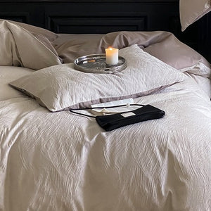 VILZSTUDIOS neutral beige and charcoal brushstroke-textured jacquard bedding set