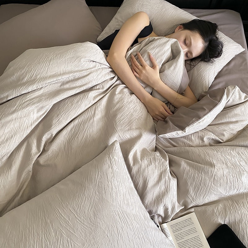 VILZSTUDIOS neutral beige and charcoal brushstroke-textured jacquard bedding set