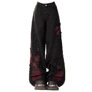 VILZSTUDIOS butterfly design grunge denim jeans