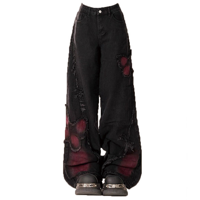 VILZSTUDIOS butterfly design grunge denim jeans