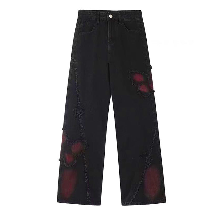 VILZSTUDIOS butterfly design grunge denim jeans