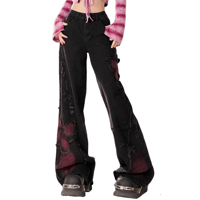 VILZSTUDIOS butterfly design grunge denim jeans