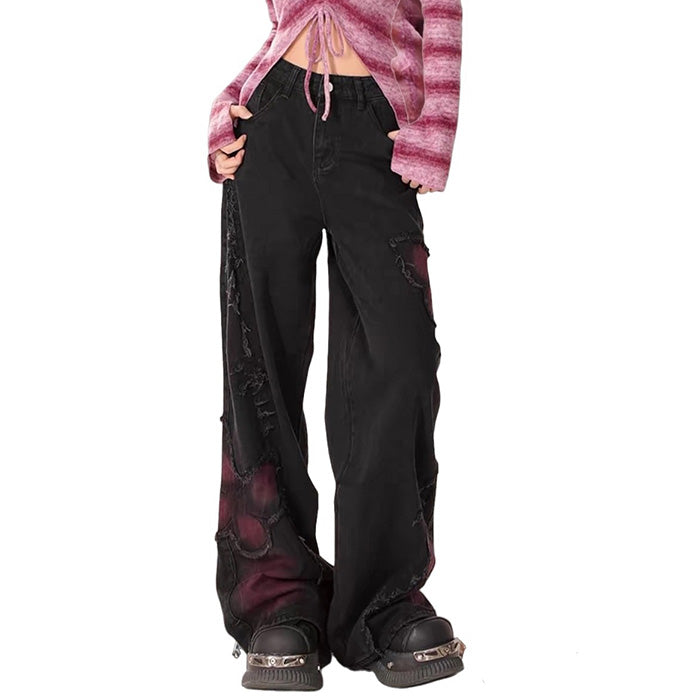 VILZSTUDIOS butterfly design grunge denim jeans