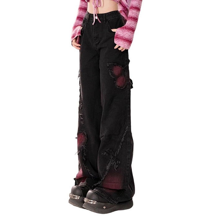 VILZSTUDIOS butterfly design grunge denim jeans