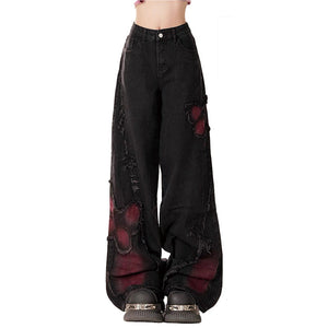 VILZSTUDIOS butterfly design grunge denim jeans