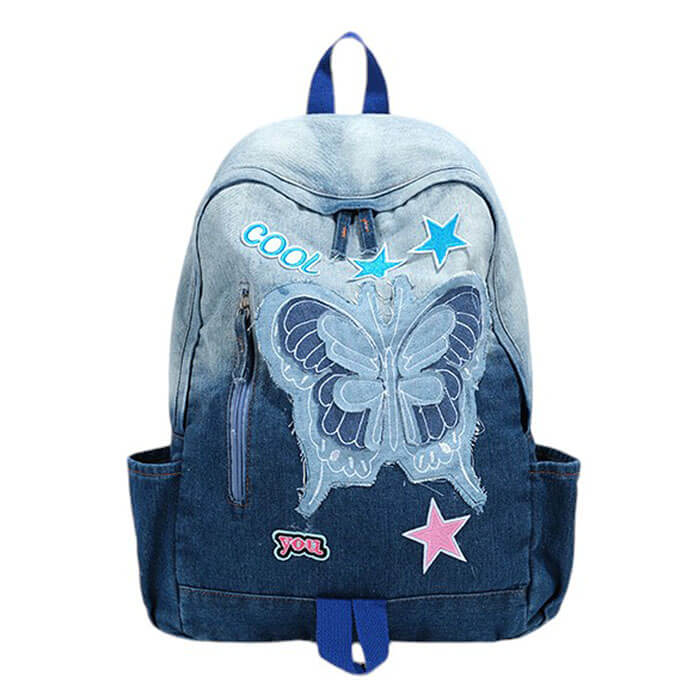 VILZSTUDIOS Y2K denim backpack with butterfly and star patches